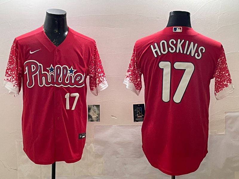 Men Philadelphia Phillies #17 Hoskins Red Fashion 2025 Nike MLB Jersey style 3